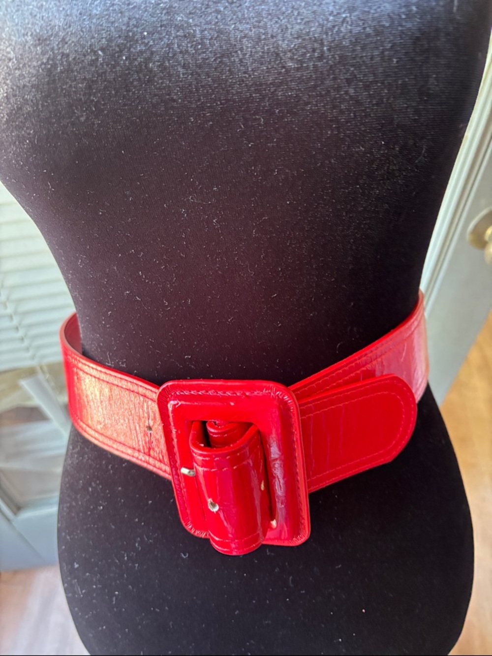 Red Patent Wide Waist Belt with Statement Buckle s/m